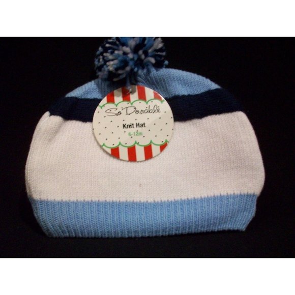Baby Snowman Knit Cap Blue 6-12 Mos Pom Pom Hat - Picture 2 of 3